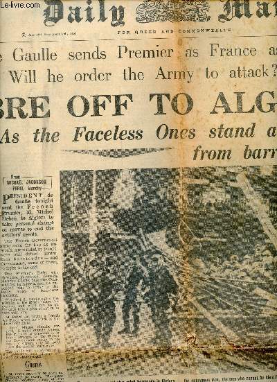 Daily Mail n19 631 tuesday january 26 1960 - De Gaulle sends Premier as France asks will he order the army to attack ? Debre off to Algiers - wealthy widow murdered in her home - labour faces moment of truth - bevan still not so well etc.