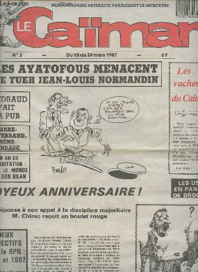 Le Caman n3 du 18 au 24 mars 1987 - Les ayatofous menacent de tuer Jean Louis Normandin - les vacheries du Caman - l'apartheid craque mais Botha tient encore le coup - les charlatans du sida les tisanes contre la science - l'lyse au fminin etc.