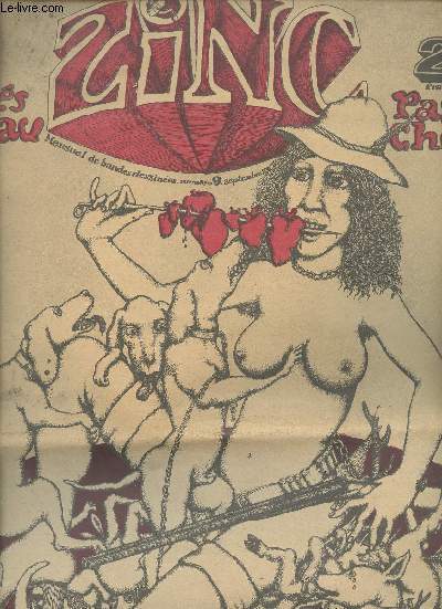 Zinc n9 septembre 1975 mensuel de bandes dessines - Une histoire sans mystre dessin de G.Nicoulaud - petites annonces - flop ! les amours clbres 6e srie les amours de Mireille Mathieu et de Johny Stark - salut les feignants etc.