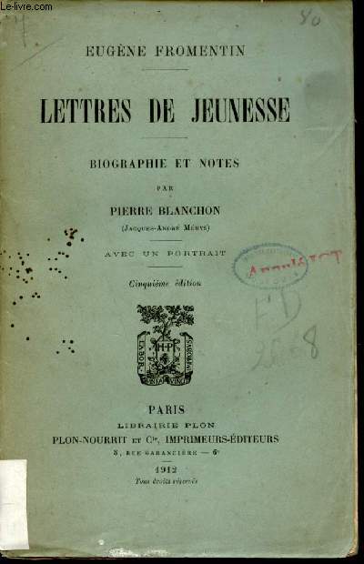 Lettres de jeunesse - 5e dition.