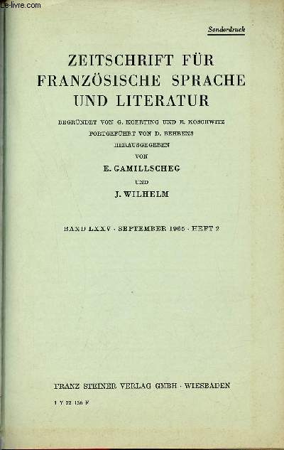 Zeitschrift fr franzsische sprache und literatur - Band LXXV september 1965 heft 2 - Paul Claudel Gesammelte Werke.