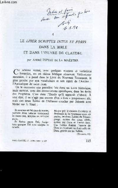 Tir  part : Le Liber scriptus intus et foris dans la bible et dans l'oeuvre de Paul Claudel.