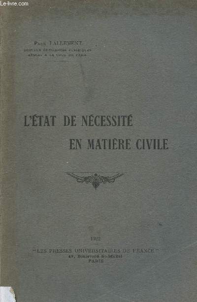 L'tat de ncessit en matire civile + envoi de l'auteur.