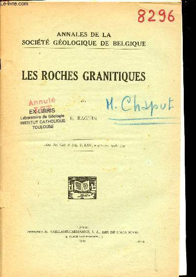 Annales de la socit gologique de Belgique - Tirt  part Ann.Soc.Gol.de Belg.T.LXII B422-450 1938-1939.