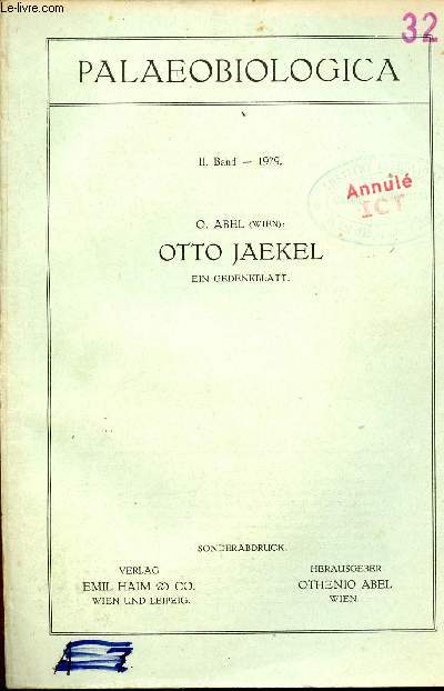 Palaeobiologica - II.Band 1929 O.Abel : Otto Jaekel ein gedenkblatt.