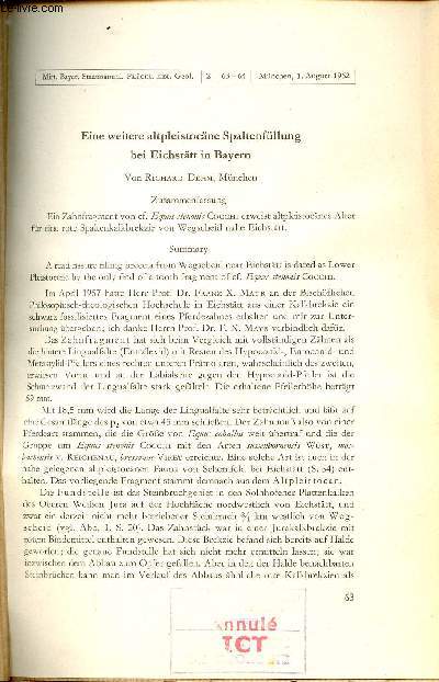 Eine weitere altpleistocne Spaltenfllung bei Eichsttt in Bayern - Mitt.Bayer.Staatssamml.Palont.hist.geol. 2 63-64 Mchen 1 august 1962.