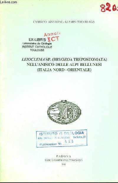 Leioclema sp . (bryozoa trepostomata) nell'anisico delle alpi bellunesi (Italia Nord - Orientale).