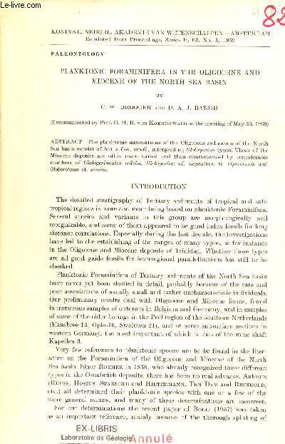 Planktonic foraminifera in the oligocene and miocene of the north sea basin - Koninkl nederl akademie van wetenschappen Amsterdam reprinted from proceedings series b 62 n3 1959.
