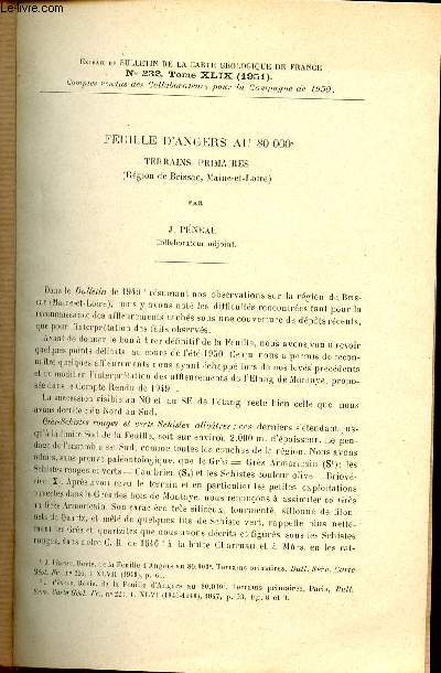 Feuille d'Angers au 80.000e terrains primaires (Rgion de Brissac Maine et Loire) - Extrait du bulletin de la carte gologique de France n232 Tome XLIX 1951.