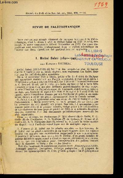 J.Birbal Sahni 1891-1949 - Extrait du bulletin de la socit bot.Fr. 1953 100 n4-6.