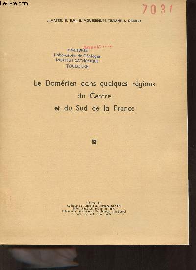 Le Domrien dans quelques rgions du Centre et du Sud de la France - Extrait du Colloque du Jurassique Luxembourg 1967 mm.brgm fr n75 1971.