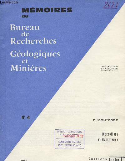 Mmoires du Bureau de Recherches Gologiques et Minires n4 1961 - Macroflore et Macrofaune - Extrait du colloque sur le lias franais chambery 1960.