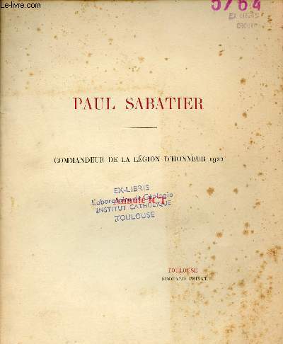 Paul Sabatier - Commandeur de la lgion d'honneur 1922.
