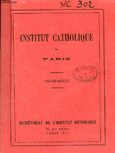 Institut Catholique de Paris 1949-1950.
