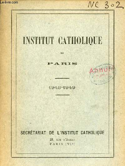 Institut Catholique de Paris 1948-1949