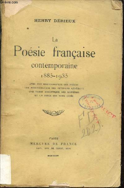 La Posie franaise contemporaine 1885--1935.
