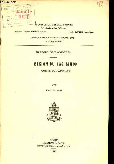 Rgion du Lac Simon Comt de Papineau - Rapport gologique 33.