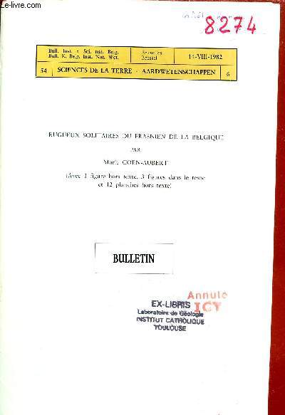 Rugueux solitaires du frasnien de la Belgique - Extrait sciences de laterre aardwetenschappen 14-VIII-1982.