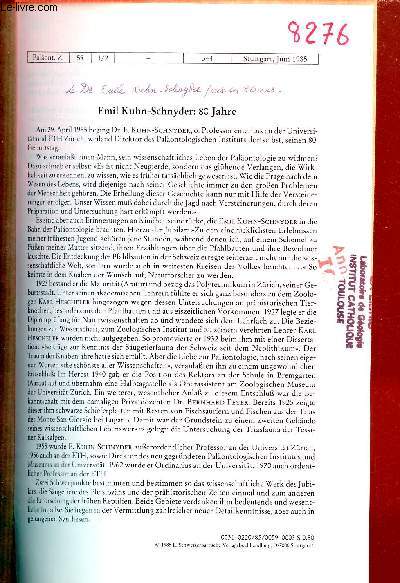 Emil Kuhn-Schnyder : 80 Jahre - Extrait Palaont.Z. 59 Stuttgart juni 1985.