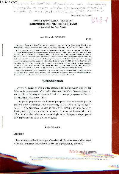 Ardea (purpurea) bournei endmique de l'ile de Santiago (Archipel du Cap Vert) - Extrait Alauda 56 (3) 1988.