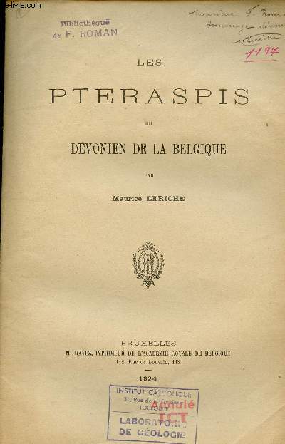 Les pteraspis du dvonien de la Belgique + envoi de l'auteur.