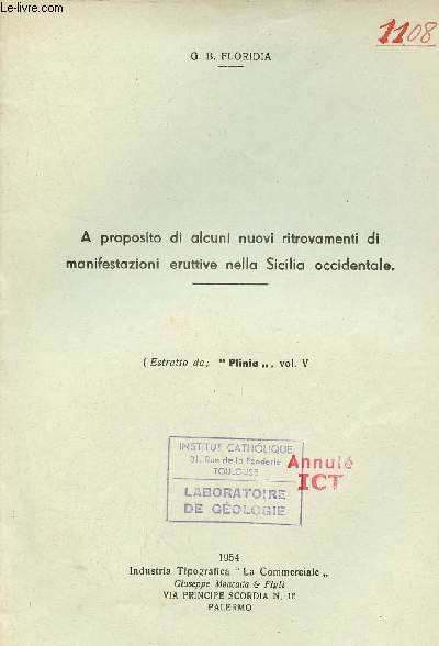 A proposito di alcuni nuovi ritrovamenti di manifestazioni eruttive nella Sicilia occidentale - Estratto da Plinia vol.V.