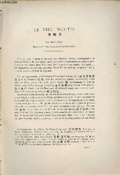 Le Dieu Wei-T'o - Extrait du Bulletin de l'Ecole Franaise d'Extrme-Orient 1916.