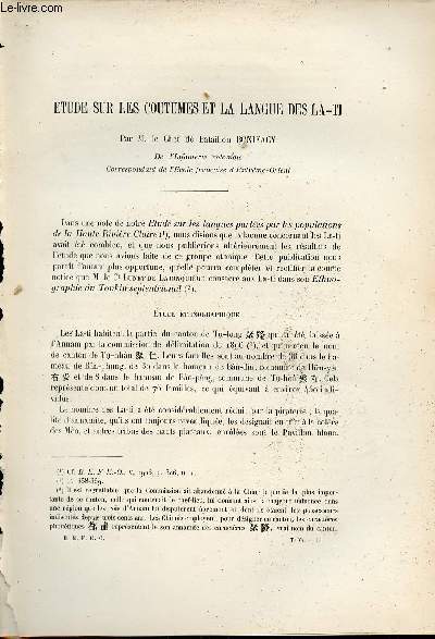 Etude sur les coutumes et la langue des La-Ti - Extrait du Bulletin de l'Ecole Franaise d'Extrme-Orient 1906.