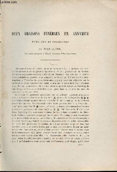 Deux oraisons funbres en Annamite - Extrait du Bulletin de l'Ecole Franaise d'Extrme-Orient 1914.