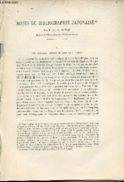 Notes de bibliographie japonaise par Maitre une nouvelle dition du tripitaka chinois - Coutumes populaires de la Valle du Ngun-So'n par R.P.Cadire - Extrait du Bulletin de l'Ecole Franaise d'Extrme-Orient 1902.