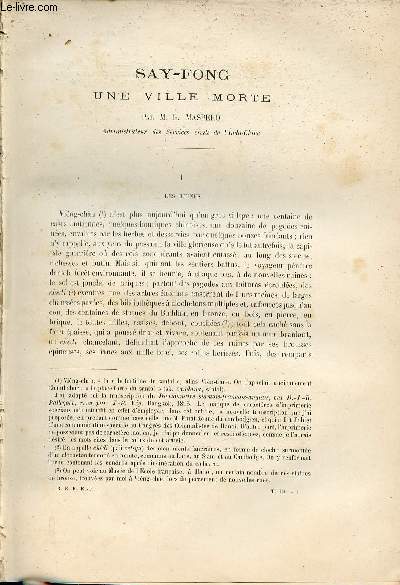 Say-Fong une ville morte - Notes d'pigraphie l'inscription sanskrite de Say-Fong - Notes chinoises sur l'Inde la date de candragomin - Les Chams bani - Extrait du Bulletin de l'Ecole Franaise d'Extrme-Orient 1903.