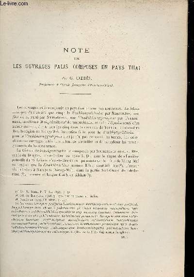 Note sur les ouvrages palis composs en Pays Thai - Extrait du Bulletin de l'Ecole Franaise d'Extrme-Orient 1915.