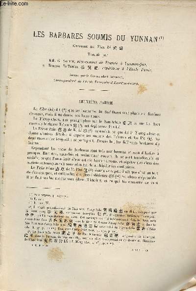 Les barbares soumis du Yunnan chapire du Tien Hi - Extrait du Bulletin de l'Ecole Franaise d'Extrme-Orient 1908.