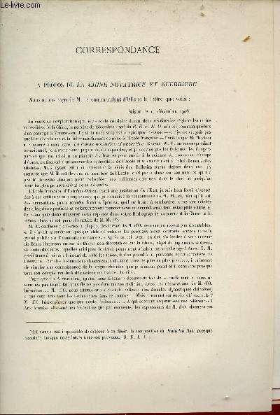 A propos de la Chine novatrice et guerriere lettre de M.le Commandant d'Ollone - Documents administratifs - Extrait du Bulletin de l'Ecole Franaise d'Extrme-Orient 1908.
