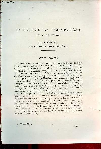 Le dialecte de Tch'ang-Ngan sous les T'ang - Extrait du Bulletin de l'Ecole Franaise d'Extrme-Orient 1920.
