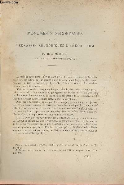 Monuments secondaires et terrasses bouddhiques d'Ankor Thom - Extrait du Bulletin de l'Ecole Franaise d'Extrme-Orient 1918.