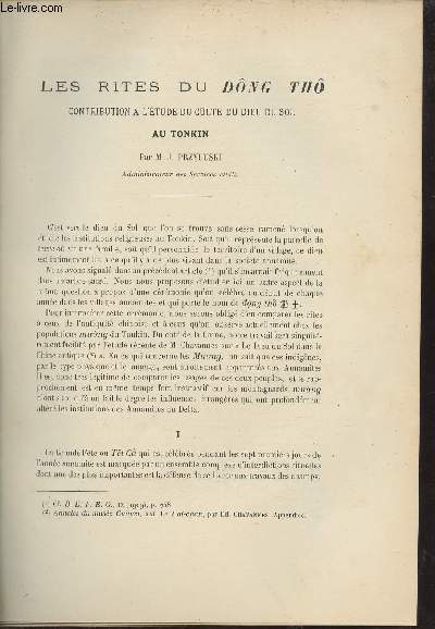 Les rites du Dng Th contribution  l'tude du culte du dieu du sol au Tonkin - Extrait du Bulletin de l'Ecole Franaise d'Extrme-Orient 1910.