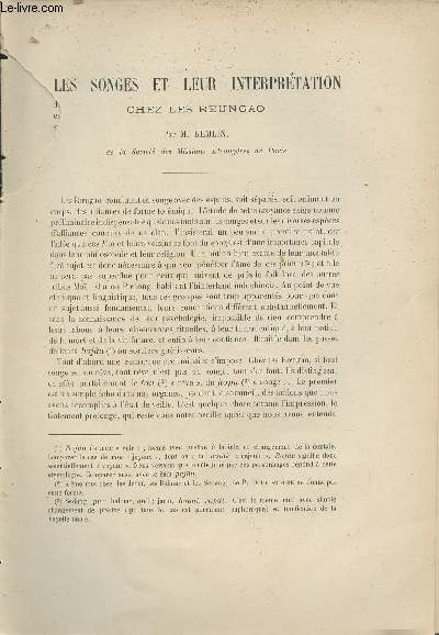 Les songes et leur interprtation chez les Reungao - Extrait du Bulletin de l'Ecole Franaise d'Extrme-Orient 1910.