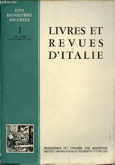 Livres et revues d'Italie revue bibliographique bimestrielle n1 XIIIe anne janvier fvrier 1970.