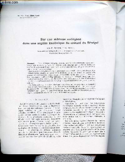 Sur une sidrose authigne dans une argilite kaolinique du crtac du Sngal - Extrait Bull.Soc.fran.Minr.Crist 1965 LXXXVIII .