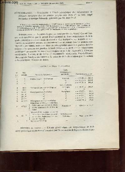 Contribution  l'tude gochimique des mgacristaux de feldspath potassique dans les granites porphyrodes - Extrait C.R.Acad.Sc.Paris t.269 24 novembre 1969 srie D.