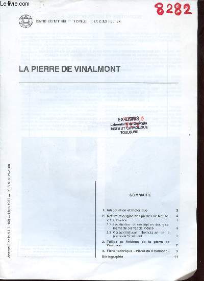 La Pierre de Vinalmont - Extrait annexe 2 de la N.I.T. 163 mars 1986.