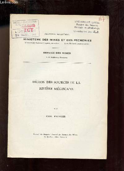 Rgion des sources de la rivire mgiscane - Extrait du Rapport Annuel du Service des Mines de Qubec 1935 partie C.