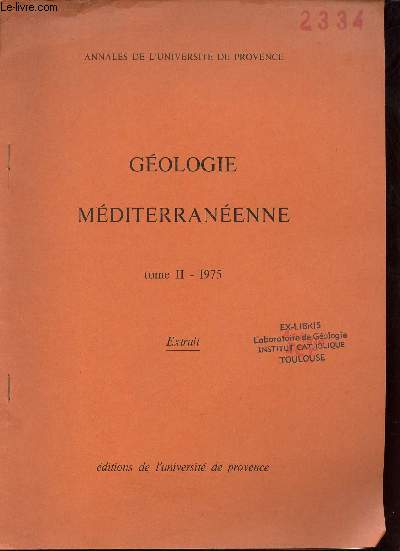 Choffatella pyrenaica n.sp. nouveau Lituolid du Nocomien des Pyrnes et du Portugal - Extrait Gologie mditerranenne tome 2 n1 1975.
