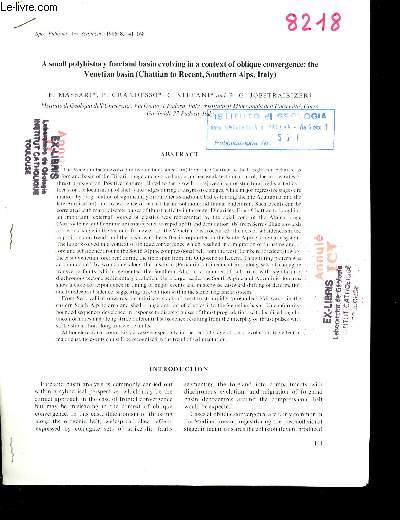 A small polyhistory foreland basin evolving in a context of oblique convergence the venetian basin (Chattian to recent southern Alps Italy) - Extrait Spec.Publs int.Ass.Sediment. 1986 8.