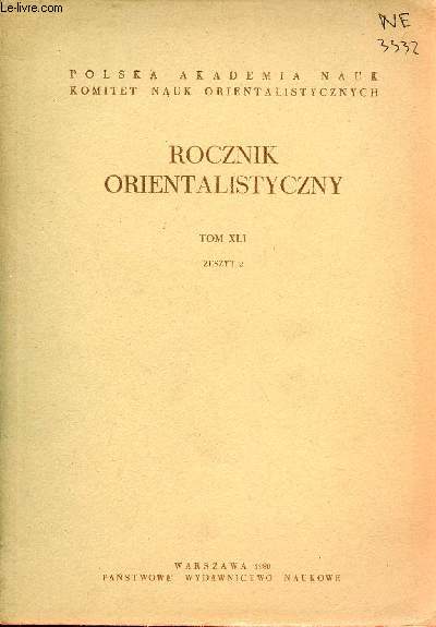 Rocznik orientalistyczny Tom XLI Zeszyt 2 - Polska akademia nauk komitet nauk orientalistycznych.