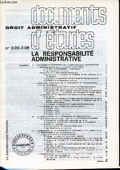 Documents d'tudes droit administratif n2.05-2.06 dcembre 1972 - La responsabilit administrative.