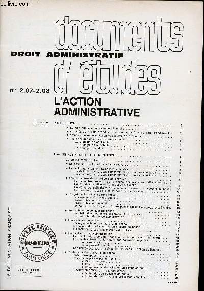 Documents d'tudes droit administratif n2.07-2.08 juin 1973 - L'action administrative.