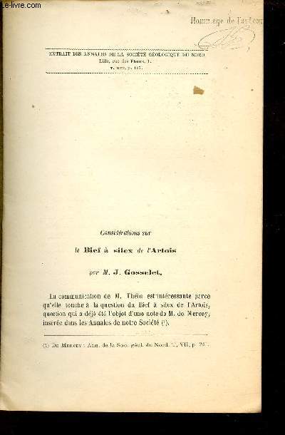 Considrations sur le Bief  silex de l'Artois - Extrait des annales de la socit gologique du nord t.XVII.