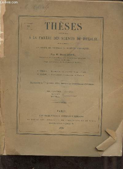 Recherches sur l'uranium et ses composs - propositions donnes par la facult - Thses prsentes  la facult des sciences de Toulouse - Soutenues le 30 janvier 1901.